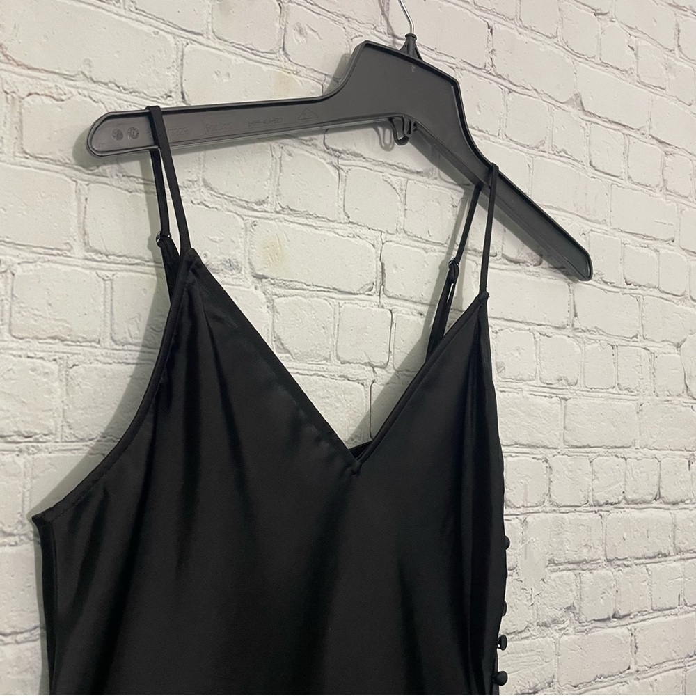Banana Republic Black Satin Long Fitted Button Down Semi- formal Dress size 4 - Picture 5 of 9